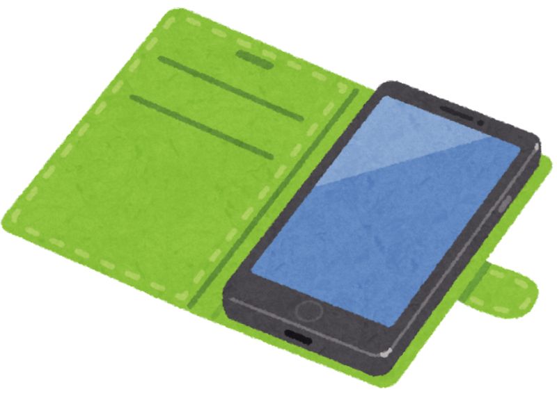 手帳型ケースにに入ったスマートフォン
